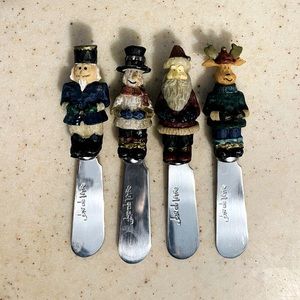 Joie de Vivre Christmas 4 Spreaders Knives Santa Reindeer Snowman Nutcracker
